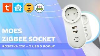 Zigbee розетка с 2 USB портами MOES для Tuya Smart, интеграция в Home Assistant