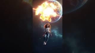 Girl Witnesses Earth and Moon Collide in Space  #curlyhair #ai #girl #space #earth #moon #explore