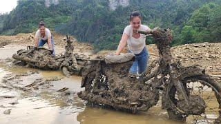 Genius girl found a motorbike buried in a lake for 20 years and brought it back to repair