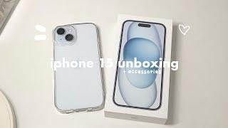 iphone 15 blue unboxing: phone case, camera test, asmr unboxing, accessories