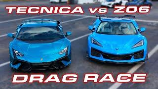 Is the Z06 really a Lambo Killer?  Lamborghini Huracan Tecnica vs Corvette C8 Z06 1/4 Mile Drag Race