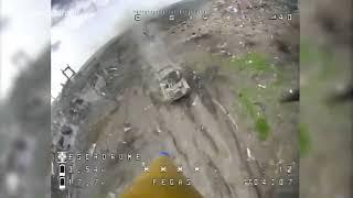 Russian Tank Hit By Kamikaze Drone in Marinka