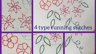 Hand embroidery : 4 type  running stitches.. simple hand embroidery for beginners.