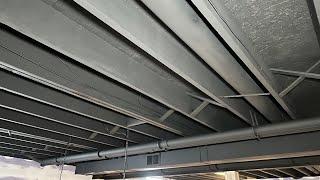 Finishing My Basement (Part 5) Painting The Ceiling Black Using Zinsser Dryfall Paint.