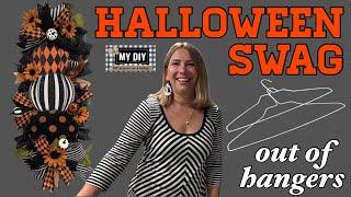 How to make a swag wreath using wire hangers | DOLLAR TREE HALLOWEEN SWAG DIY | HIGH END LOOK!