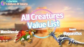 VALUE LIST [소나리아 가치표] 11/24/2024 November // Creatures Of Sonaria