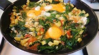 Fried Eggs Spinach and Zucchini ! Easy Breakfast Recipe ! Easyvideo