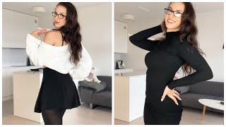Pattern pantyhose, mini skirt & heels TRY ON || Excinderella