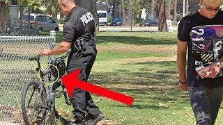 HANDCUFFING COP'S BIKE TO FENCE!!! (NOT A GOOD IDEA!)