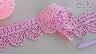 КАЙМА КРЮЧКОМ вязание для начинающих ЛЕНТОЧНОЕ КРУЖЕВО Beautiful and very easy to crochet LACE