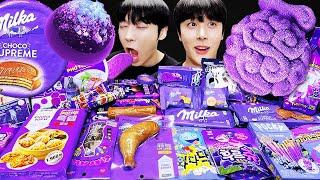 ASMR MUKBANG | GALAXY HONEY JELLY CANDY RECIPE Desserts (Purple Food, Noodles Jelly, Ice cream)