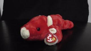 TY BEANIE BUDDIES 1998 SNORT THE RED BULL PLUSH REVIEW