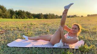 Yoga outdoors in a short transparent skirt (part 3)