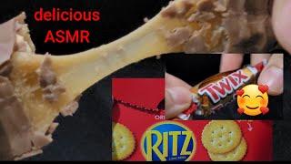 so delicious ASMR, banana, twix, Ritz