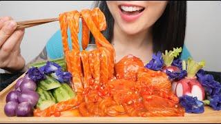 BIG BITE SPICY FLAT AND NOODLES SALMON + FRESH VEGGIES (ASMR EATING SOUNDS) NO TALKING | SAS-ASMR