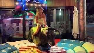 Wow!!! She's a pretty cowgirl riding a mechanical bull riding#benidrom #funny 1