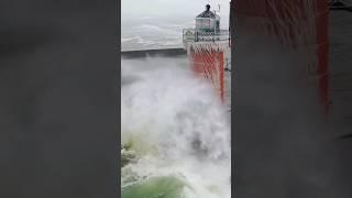 South Haven Michigan Lighthouse & Pier Getting Hit With Huge Waves & Ice 4K Drone Footage