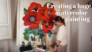 Creating a huge watercolor painting  Museum Visit in Florence + Painting with me  Cozy Art Vlog