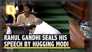 Rahul Gandhi Ends Speech by Hugging PM Modi | The Quint