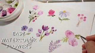 9 simple watercolor flowers painting for beginners | watercolor flowers toturial