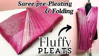 Bridal Saree pre-Pleating & Folding/ FLUFFY PLEATS FIXING  #trending #saree #silksaree #tutorial