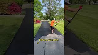 How to BRUSH a ROUGH DRIVEWAY  #satisfying #asphalt #sealcoating #business