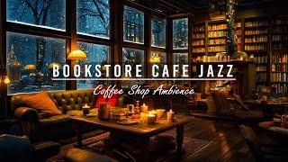 Cozy Jazz Music with Bookstore Cafe Ambience & Crackling Fireplace for Study, Relaxing or Sleeping