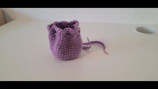 How to Crochet a Drawstring Bag - Mini Version -  Beginners -  Step by Step Tutorial