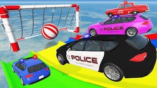 Big & Small Police Cars with Slide Color and Portal Trap - Police Truck Rescue Cars - BeamNG.Drive