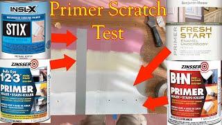 4 Primer Scratch Test- STIX Primer - Zinsser Bulls eye - Ben Moore Enamel Underbody - Zinsser BIN