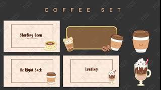 coffee twitch package, cute twitch overlay, twitch panels, twitch alerts, kawaii animated overlays