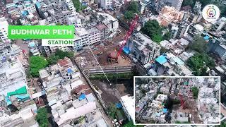 Aerial view of Pune Metro work progress from Swargate to Civil Court- Reach4