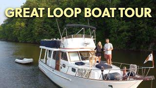 GREAT LOOP Boat Tour! (Looping On A Budget) 36-Foot 1985 Marine Trader Europa | FULL EXTENSIVE TOUR