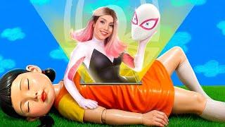 From Nerd Squid Game Doll to Gwen Stacy! Easy SGD Makeover! How to become Superhero!