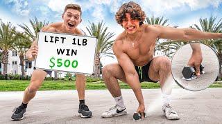 BODYBUILDERS VS SUPER GLUED 1LB DUMBBELL (who can lift it?)