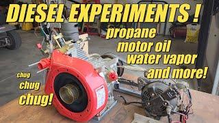 S4 E25 We experiment with our 196 cc 3 hp diesel engine  Motor oil fuel, propane, water vapor