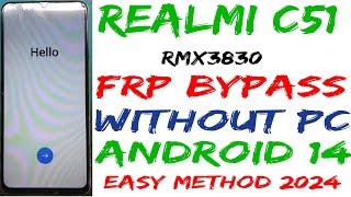 Realme c51 frp bypass android 14 | new trick | realme rmx3830 google account bypass without pc 2024