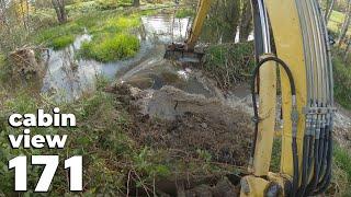 There Was A Small Lake - Beaver Dam Removal With Excavator No.171 - Cabin View