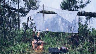 CAMPING IN HEAVY RAIN, 2 DAYS  SOLO CAMPING IN HEAVY RAIN WITH TRANSPARENT PLASTIC TRAP - ASMR