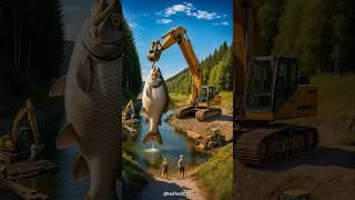 Evolution of a strange statue in the Hobbit yard into a giant fish caught by an excavator