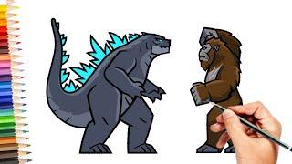 Drawing King Kong vs Godzilla very easy | How to draw Godzilla