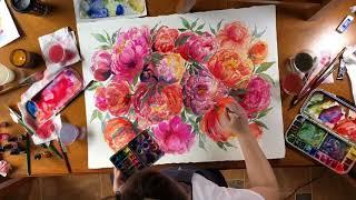 Large Abstract Peony Painting Timelapse Process Video