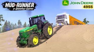 Spintires MudRunner - JOHN DEERE 4955 Tractor Pulls DAF Semi truck Out Of Sand