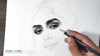 REAL-TIME Eyes Drawing Process | For Mrunal Thakur - PART 1