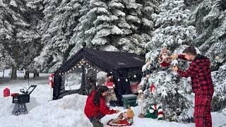 NEW YEAR CAMP IN DEEP SNOW WITH INFLATABLE TENT AND OUR CAT