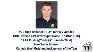 Theo Benedet #72 UBC Football All-Canadian Tape 2022 J.P. Metras Trophy Winner