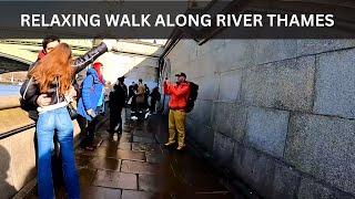 London  Embankment to Southbank Walk Tour-- Relaxing walk along River Thames- England