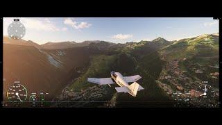 Plane landing in the Courchevel mountains.