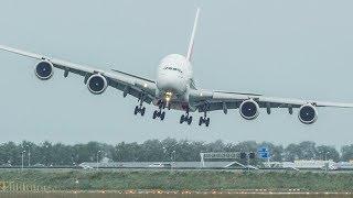 Unbelievable AIRBUS A380 CROSSWIND LANDING, GO AROUND + SHARP RIGHT TURN during a STORM (4K)