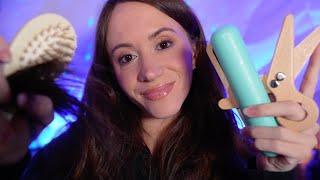 ASMR Realistic Wooden Haircut & Straightening 🪵 (hair playing, cutting, styling)
